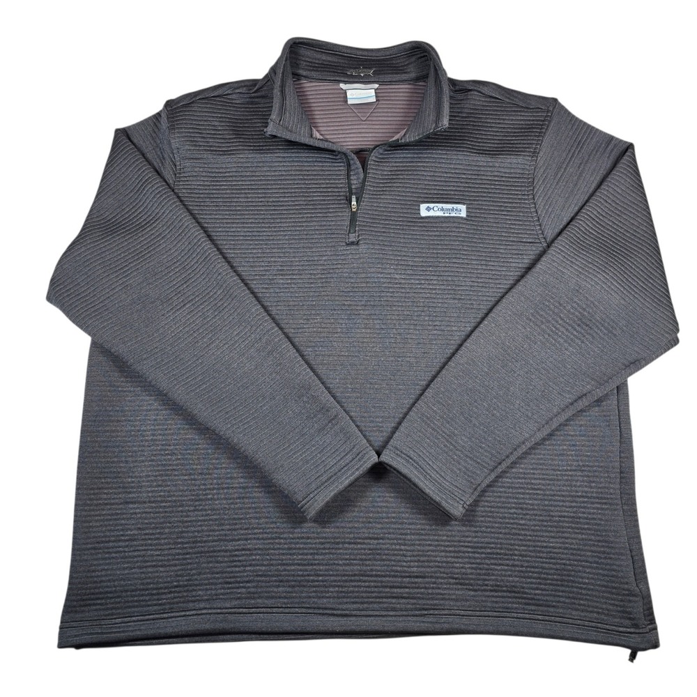 Columbia PFG Bonefish Quarter Zip Ribbed Gray Pullover Sweatshirt Men's Sz XXL